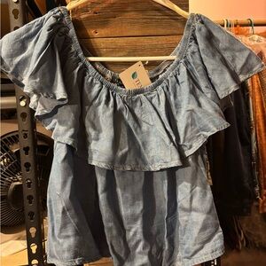 Haute Monde Blue Ruffle Blouse